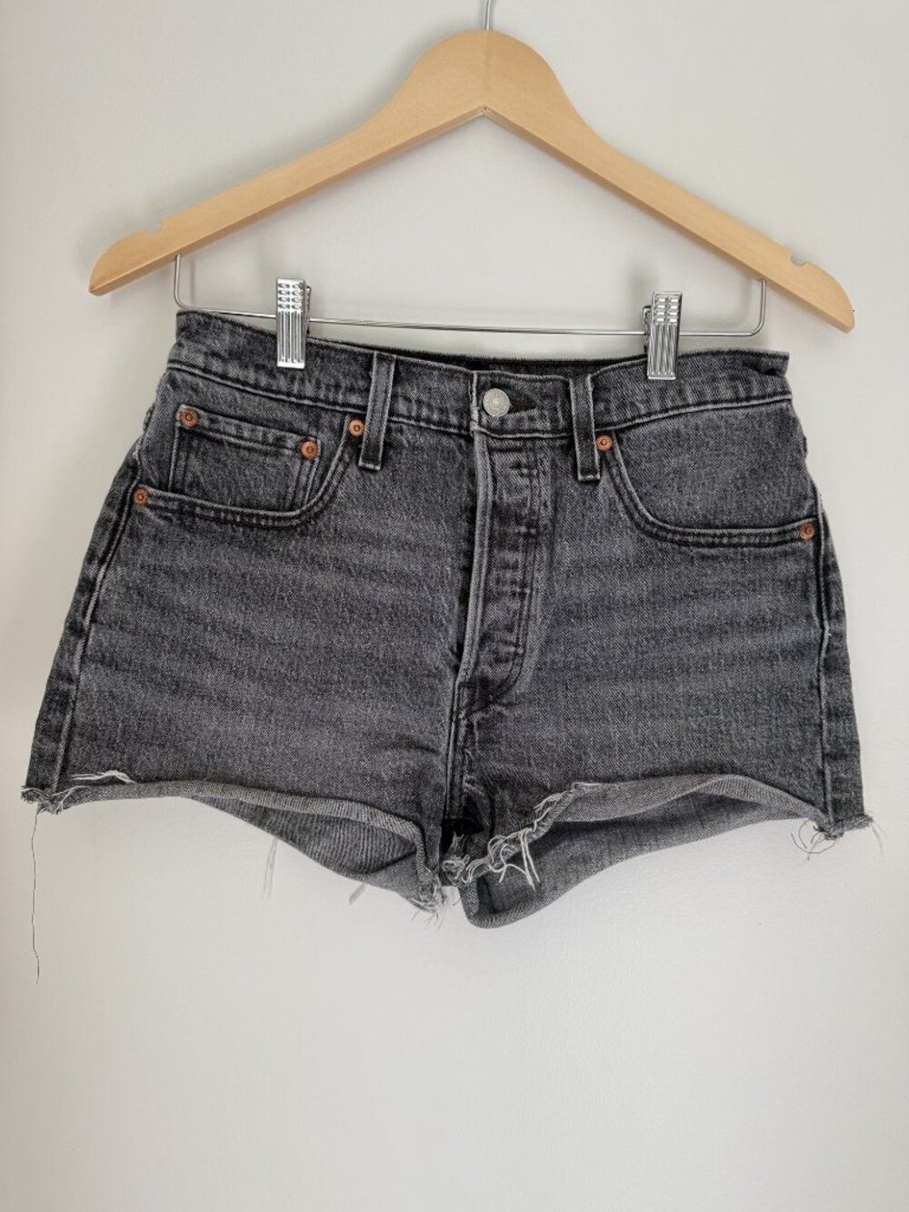 Levi's 501 High Rise Denim Shorts, Washed Black, W28